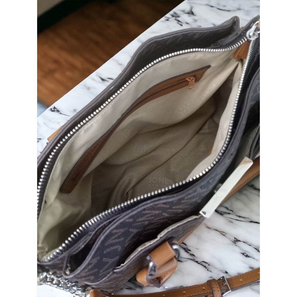 Jones New York Signature Brown / Tan Vinyl Handbag / Satchell / Crossbody Purse - Picture 9 of 16